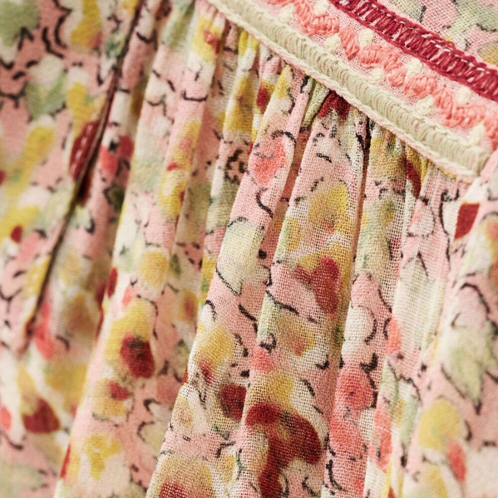 ba&sh NEW Lark Rose Floral Semi Sheer Braided Detail Button Front Blouse US 6 - Picture 3 of 11